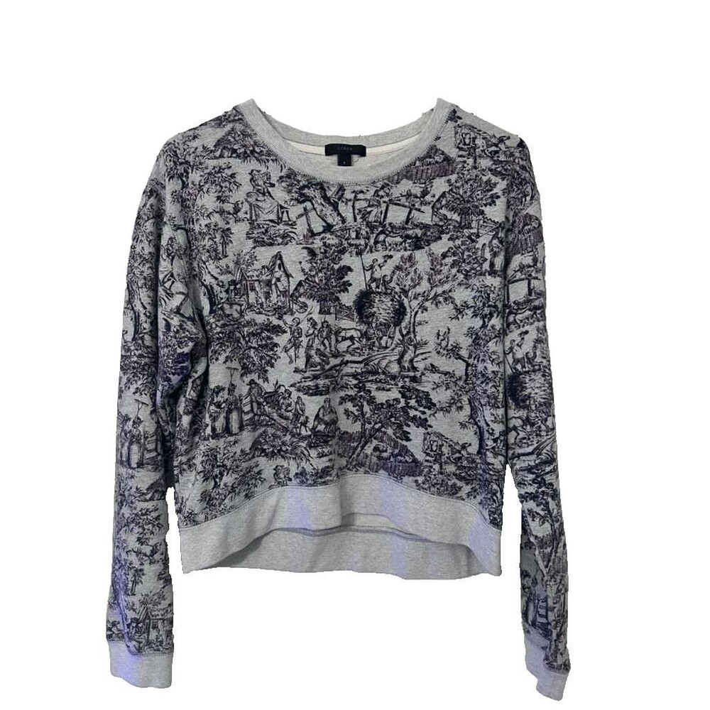 J.Crew Toile Crewneck Sweatshirt Womens Small Gray Sweater Graphic